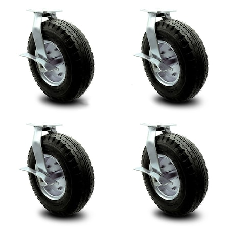 Service Caster 12 Inch Black Pneumatic Wheel Caster Swivel with Brakes 2 with Swivel Lock, 4PK SCC-100S3506-PNB-SLB-BSL-2-SLB-2